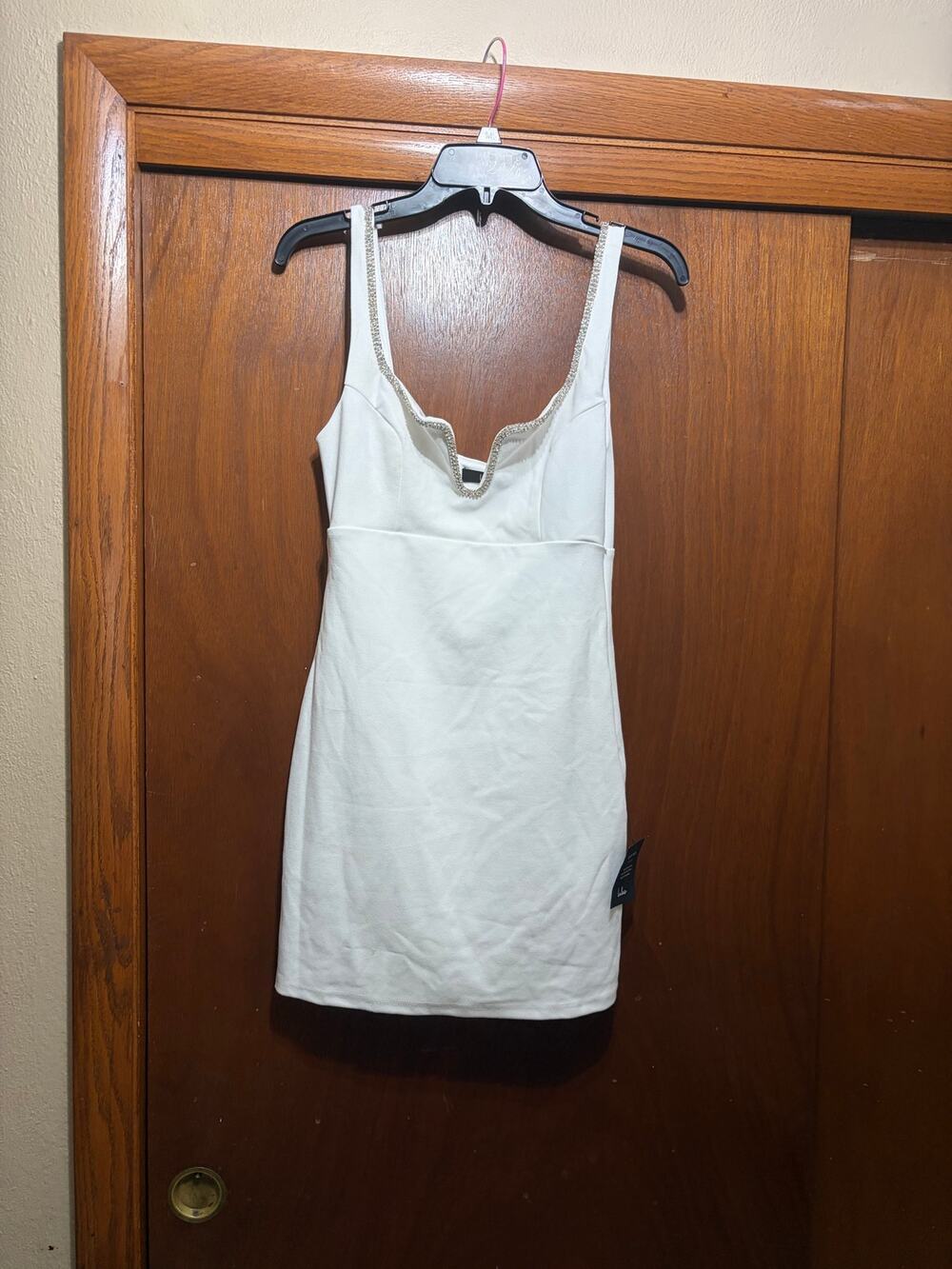Lulus‎ White Rhinestone Trim Bodycon Mini Dress Sleeveless Party Size S NWT